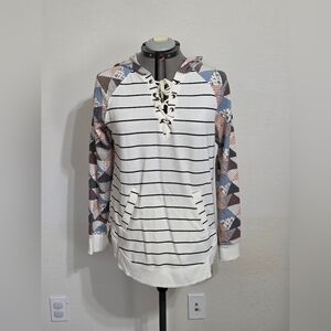 Maurices Striped Patchwork Lace Up Harmony Hoodie